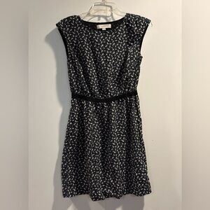 LOFT green  and Cream Leaf Print Dress